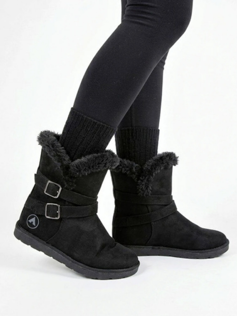 Airwalk Black Nia Faux Suede & Fur Winter Ankle Boots - Size 5